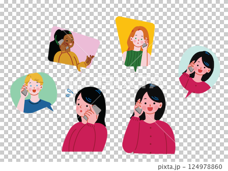 女孩在電話裡和朋友聊天 124978860