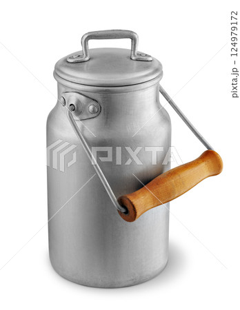 retro aluminum milk can isolated on white background with clipping path 124979172