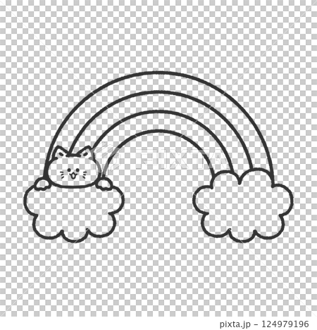 虹とネコちゃん 線画 虹とネコちゃん 線画 124979196