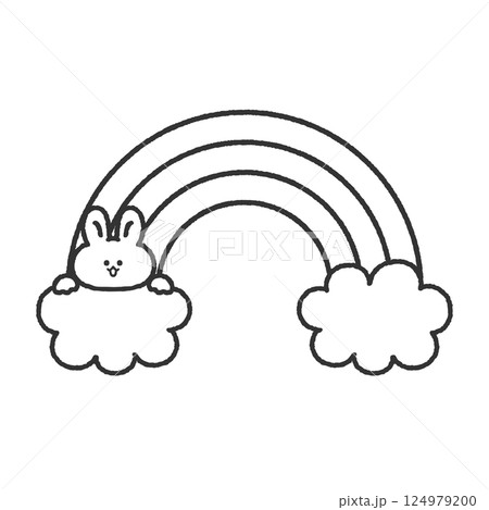 虹とウサギちゃん 線画 虹とウサギちゃん 線画 124979200