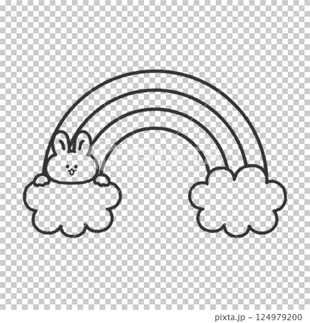 虹とウサギちゃん 線画 虹とウサギちゃん 線画 124979200