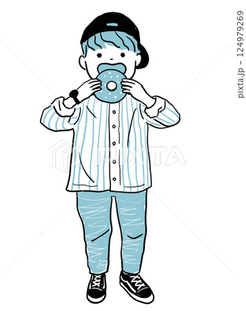 ドーナツをかじる男の子 ブルー系 ドーナツをかじる男の子 ブルー系 124979269