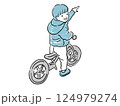 自転車に乗って指さす男の子　ブルー系 124979274