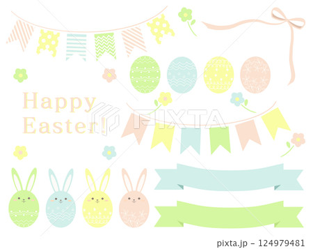 かわいいイースターのイラスト素材セット かわいいイースターのイラスト素材セット 124979481