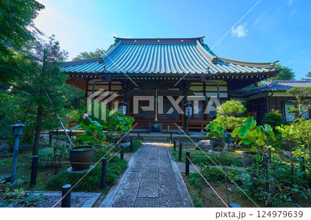 夏の神奈川県川崎市多摩区長尾の長尾山妙楽寺の本堂 夏の神奈川県川崎市多摩区長尾の長尾山妙楽寺の本堂 124979639