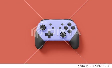 Realistic grey video game joysticks or gamepads on red background 124979884