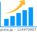 水色の上昇棒グラフ　黄色矢印 124979907