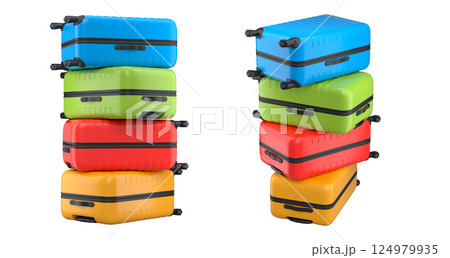 Set of Stack of polycarbonate suitcases isolated on white background Set of Stack of polycarbonate suitcases isolated on white background 124979935