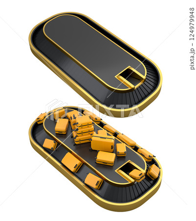 Set of Airport luggage conveyor belt or baggage claim area with suitcases on white. Set of Airport luggage conveyor belt or baggage claim area with suitcases on white. 124979948
