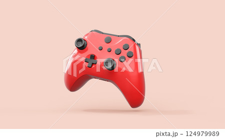 Realistic red azure video game joysticks or gamepads on pink background 124979989