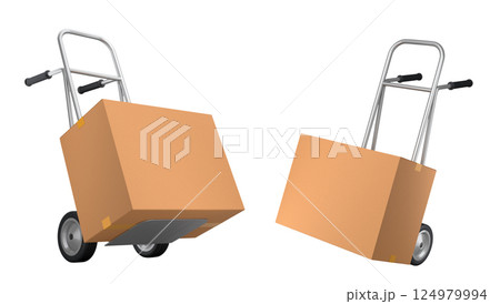 Set of Airport luggage cart or baggage trolley side with cardboard boxes or cartons 124979994
