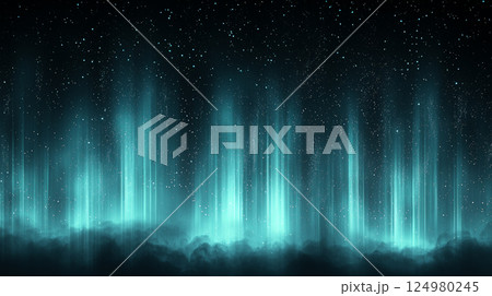 A striking visual featuring a black background illuminated by vertical teal gradient lines. Generative AI	 124980245