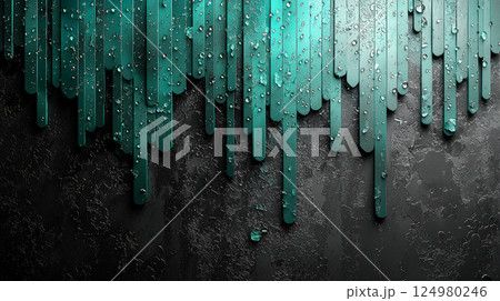 A striking visual featuring a black background illuminated by vertical teal gradient lines. Generative AI	 124980246