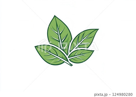 Minimalist basil leaf logo design showcasing clean line art and fresh green tones for herbal branding purposes 124980280