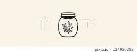 Elegant minimalist spice jar logo design featuring simple black and white herbal branding suitable for culinary applications 124980282