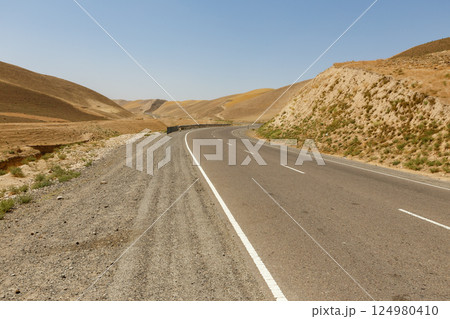 Winding road through the arid landscape of Maymana to Qeysar in Faryab Province, Afghanistan Winding road through the arid landscape of Maymana to Qeysar in Faryab Province, Afghanistan 124980410