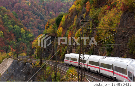 High speed train in autumn scenery in Black Forest, Germany 124980433