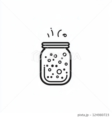 Minimalist design featuring an abstract jar with bubbles representing fermentation for probiotic food branding 124980723