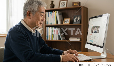 パソコンを使う高齢者 124980895