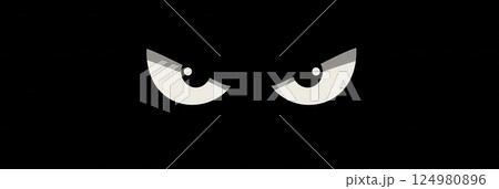 Eerie minimalist icon depicting a dark face with fearful eyes highlighting stark monochrome contrast in a striking manner 124980896