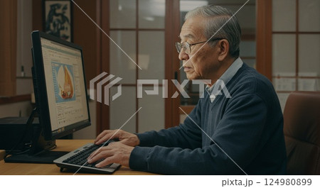 パソコンを使う高齢者 124980899