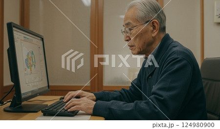 パソコンを使う高齢者 124980900
