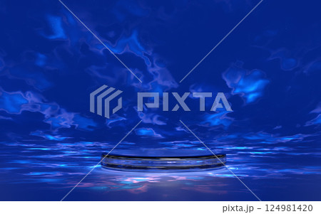 3d podium empty glass isolated on blue background. blue neon reflection concept, 3d illustration render 3d podium empty glass isolated on blue background. blue neon reflection concept, 3d illustration render 124981420