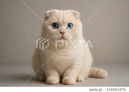 スコティッシュフォールド　子猫　白い子猫　青い目 124981970