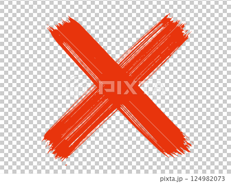 A cross drawn vigorously in vermilion ink 124982073