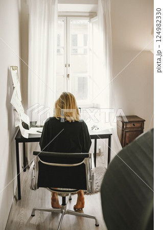 Home Office Productivity and Focus Near Large Window 124982330