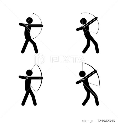 Set of stick figures archery, flat vector illustration. 124982343