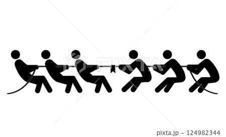 Set of stick figures tug of war, flat vector illustration. Set of stick figures tug of war, flat vector illustration. 124982344