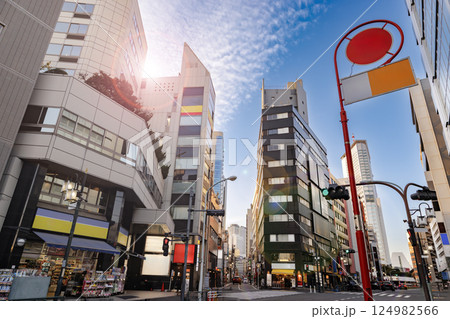 太陽の光が綺麗な東京のビル群 124982566