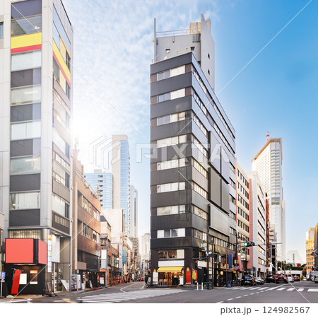 太陽の光が綺麗な東京のビル群 124982567