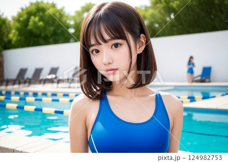 あどけなさを残すスクール水着の少女 124982753