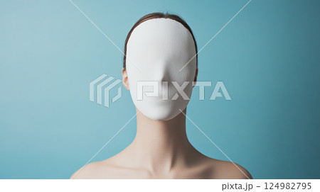 A blank human portrait with no facial features or expressions, presenting a simple, minimalistic representation of the human form. Generative AI 124982795