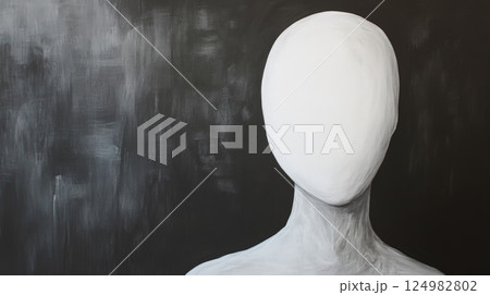 A blank human portrait with no facial features or expressions, presenting a simple, minimalistic representation of the human form. Generative AI 124982802