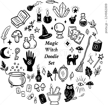 Magical Doodle Elements and Potions for Witches and Wizards in the World of Sorcery and Enchantment 124982809