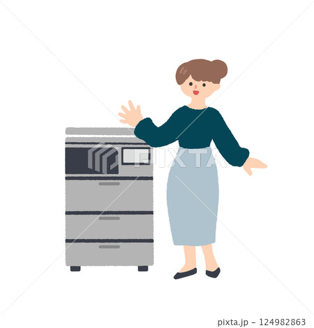 コピー機と女性のイラスト コピー機と女性のイラスト 124982863