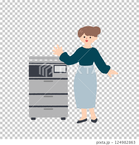 影印機和一名婦女的插圖 影印機和一名婦女的插圖 124982863