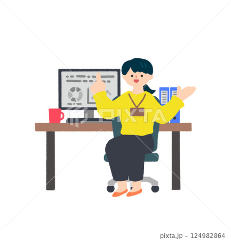 パソコンの前で説明する女性 124982864