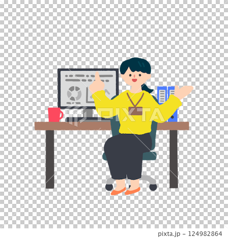 一個女人在電腦前解釋 一個女人在電腦前解釋 124982864