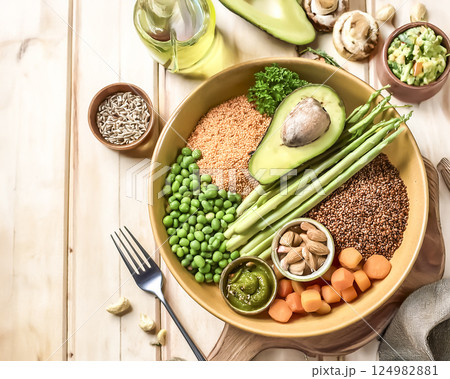 ヴィーガン用プラントベース食のイメージ素材 ヴィーガン用プラントベース食のイメージ素材 124982881