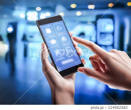 スマートフォンアプリの利用シーンのイメージ素材 124982882