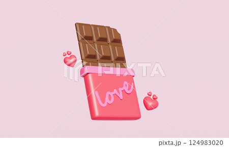 Valentines Chocolate and Red Heart Icon. 3D Rendering 124983020