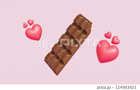 Valentines Chocolate and Red Heart Icon. 3D Rendering 124983021