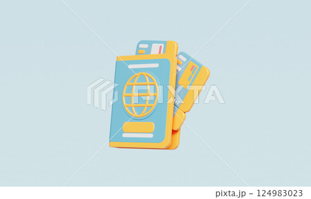 Travel Passport and Boarding Pass Icon. 3D Rendering 124983023