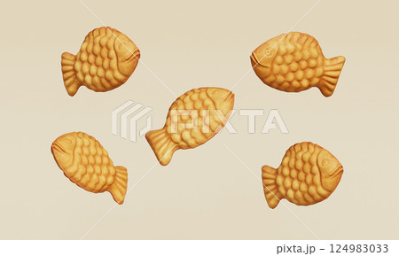 Japanese Traditional Food Fish Shaped Bun Taiyaki . 3D Rendering Japanese Traditional Food Fish Shaped Bun Taiyaki . 3D Rendering 124983033