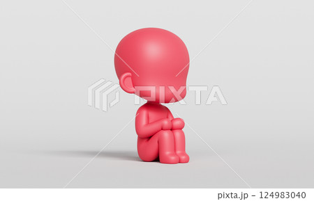 Sitting Simple Cute Child Character Mock up. 3D Rendering 124983040