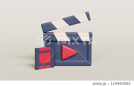 Movie Cinema Icon. Clapperboard and Film Reel. 3D Rendering. 124983062